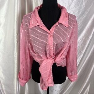 Vintage Y2K Pink Striped Button-Down Blouse 2X – Retro Preppy Aesthetic & Chic